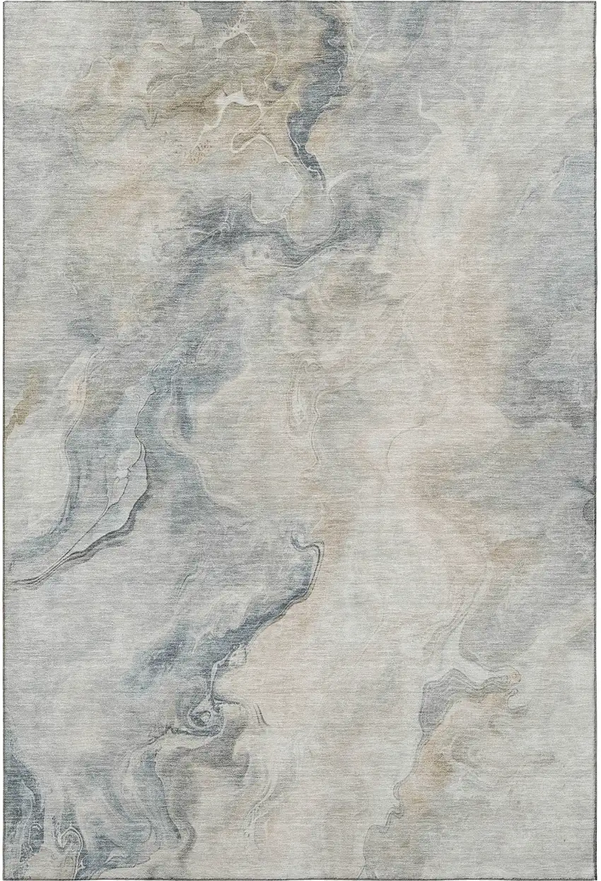 Beige Gray And Ivory Abstract Washable Area Rug With UV Protection Photo 2