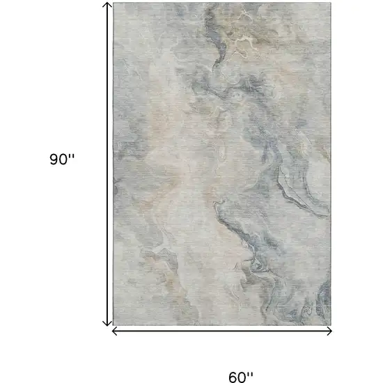 Beige Gray And Ivory Abstract Washable Area Rug With UV Protection Photo 9