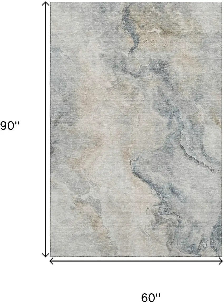 Beige Gray And Ivory Abstract Washable Area Rug With UV Protection Photo 9