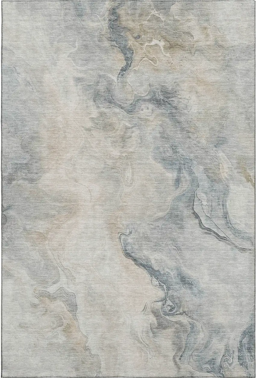 Beige Gray And Ivory Abstract Washable Area Rug With UV Protection Photo 1