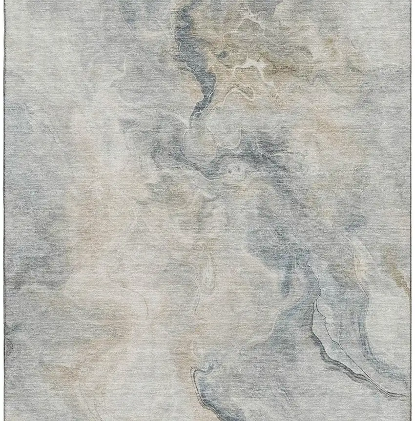 Beige Gray And Ivory Abstract Washable Area Rug With UV Protection Photo 2