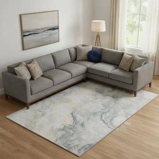 Beige Gray And Ivory Abstract Washable Area Rug With UV Protection Photo 2