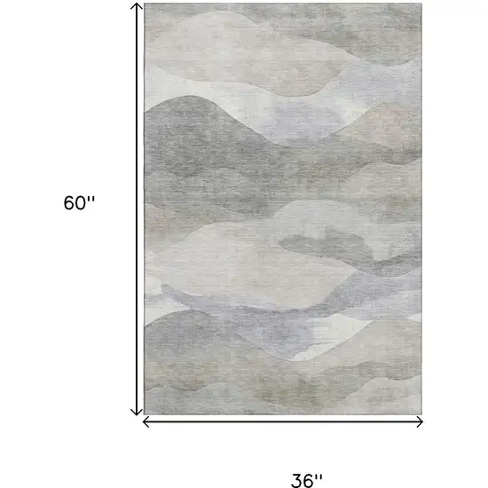 Beige Gray And Ivory Abstract Washable Area Rug With UV Protection Photo 9