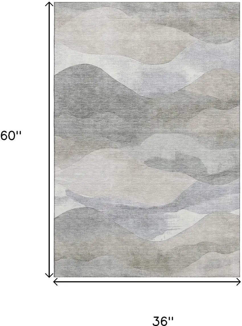 Beige Gray And Ivory Abstract Washable Area Rug With UV Protection Photo 9