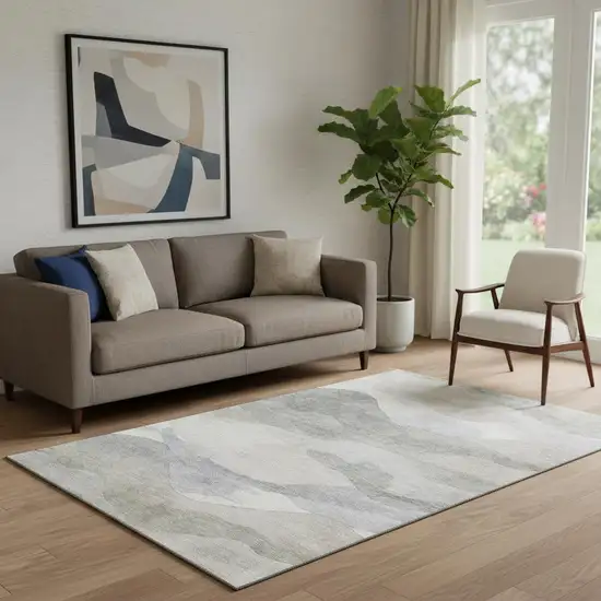 Beige Gray And Ivory Abstract Washable Area Rug With UV Protection Photo 2