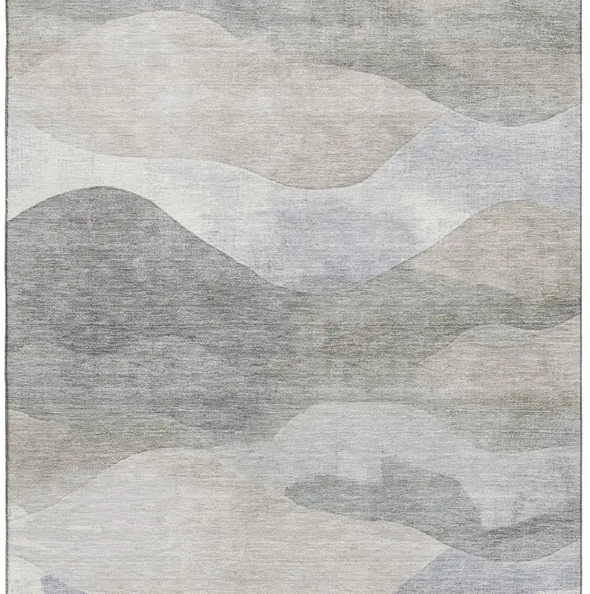 Beige Gray And Ivory Abstract Washable Area Rug With UV Protection Photo 4
