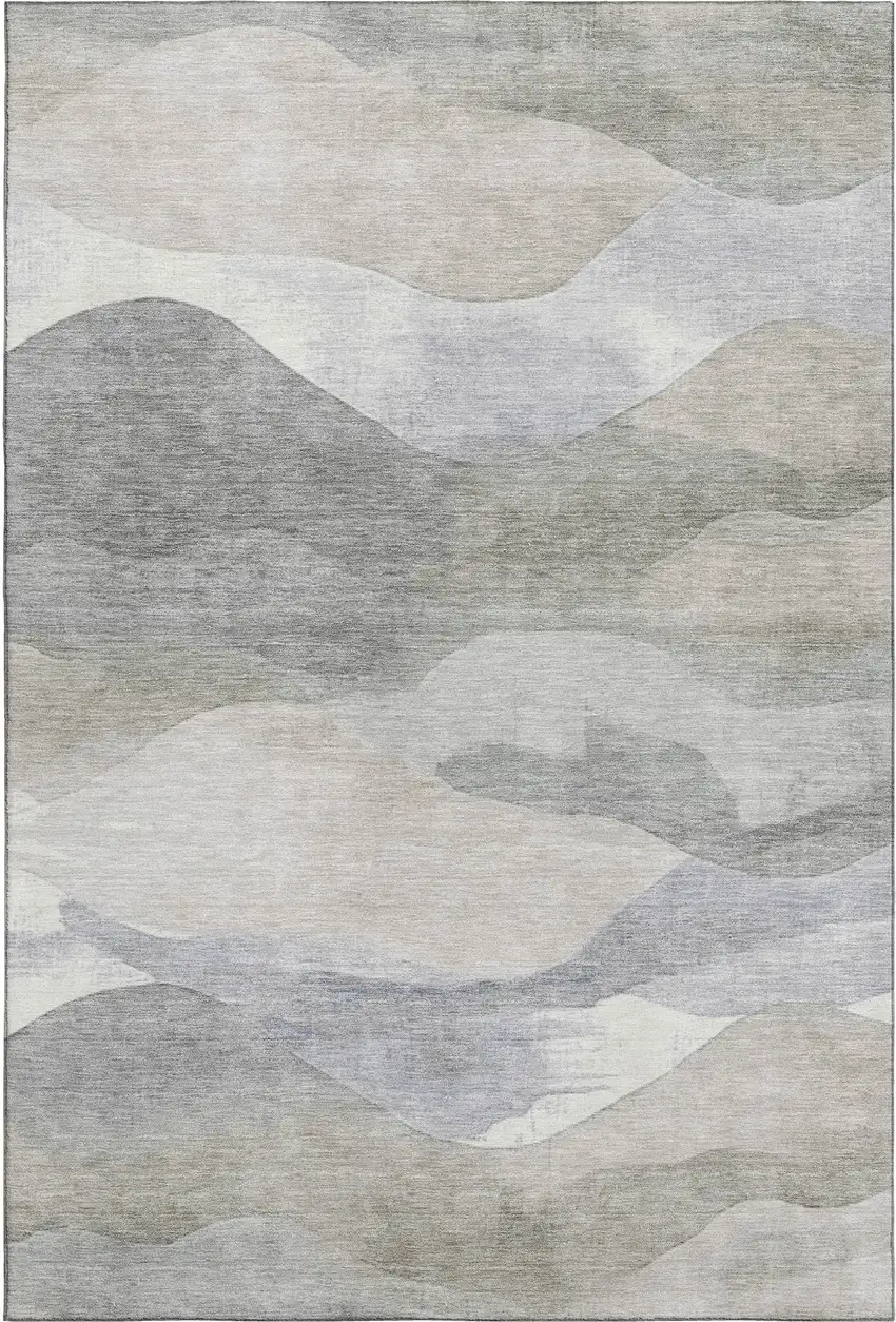 Beige Gray And Ivory Abstract Washable Area Rug With UV Protection Photo 1
