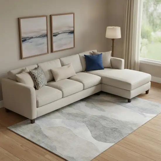 Beige Gray And Ivory Abstract Washable Area Rug With UV Protection Photo 2