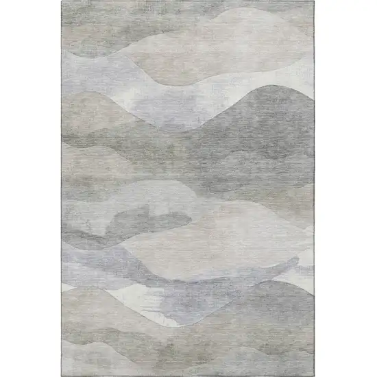 Beige Gray And Ivory Abstract Washable Area Rug With UV Protection Photo 4