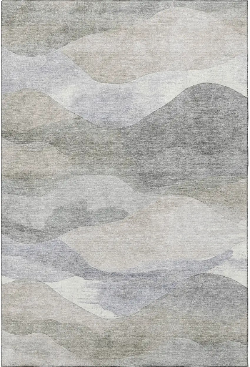Beige Gray And Ivory Abstract Washable Area Rug With UV Protection Photo 4