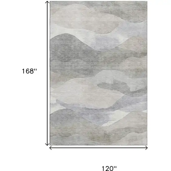 Beige Gray And Ivory Abstract Washable Area Rug With UV Protection Photo 9