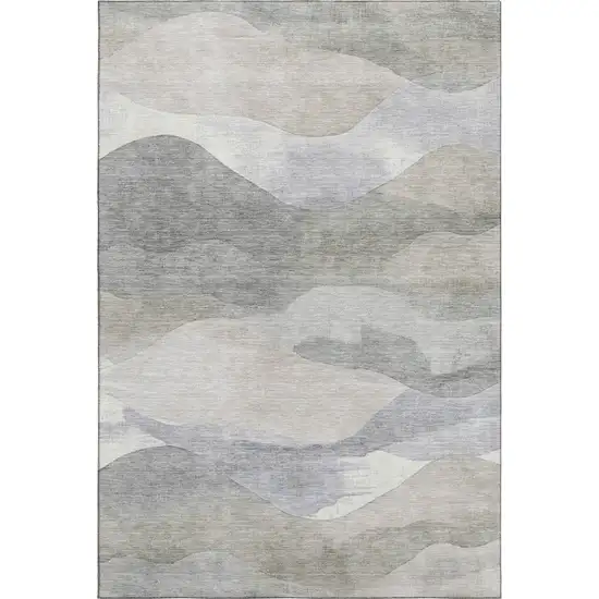 Beige Gray And Ivory Abstract Washable Area Rug With UV Protection Photo 1