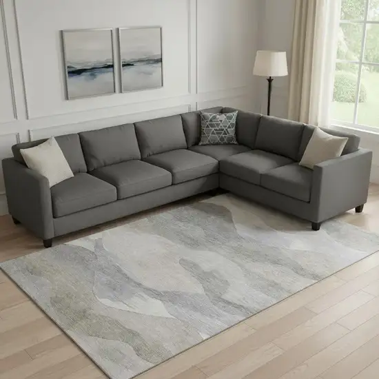 Beige Gray And Ivory Abstract Washable Area Rug With UV Protection Photo 2