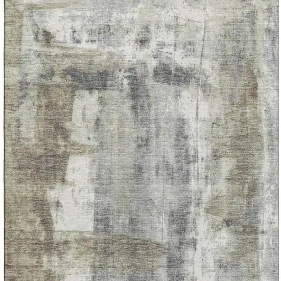Beige Gray And Ivory Abstract Washable Area Rug With UV Protection Photo 4