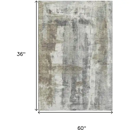Beige Gray And Ivory Abstract Washable Area Rug With UV Protection Photo 9