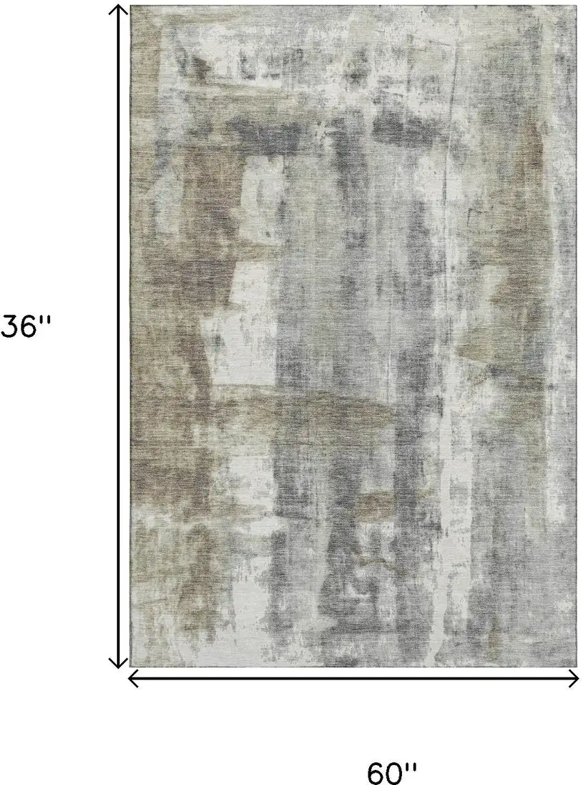 Beige Gray And Ivory Abstract Washable Area Rug With UV Protection Photo 9