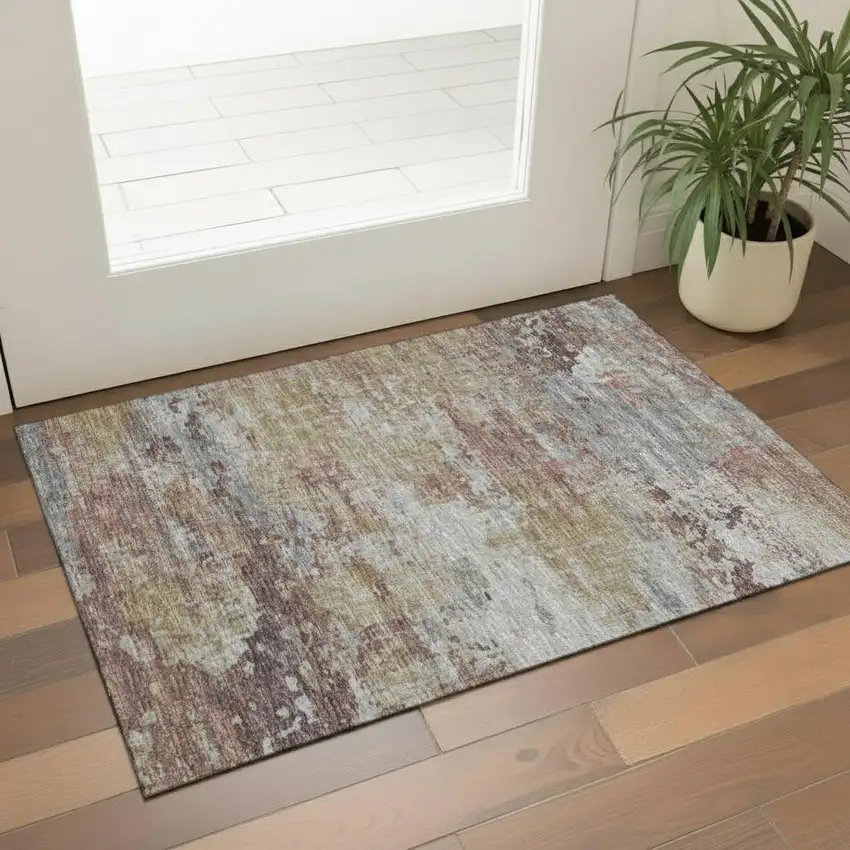 Beige Gray And Ivory Abstract Washable Area Rug With UV Protection Photo 2