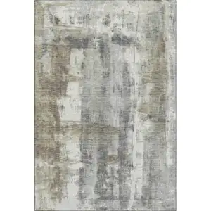 Photo of Beige Gray And Ivory Abstract Washable Area Rug With UV Protection