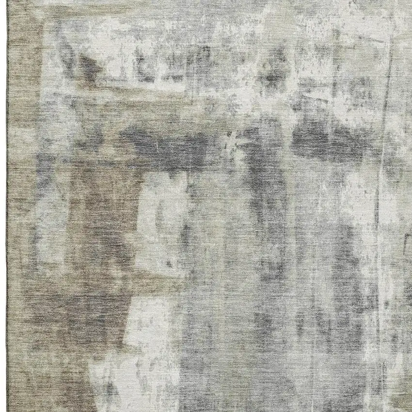 Beige Gray And Ivory Abstract Washable Area Rug With UV Protection Photo 3