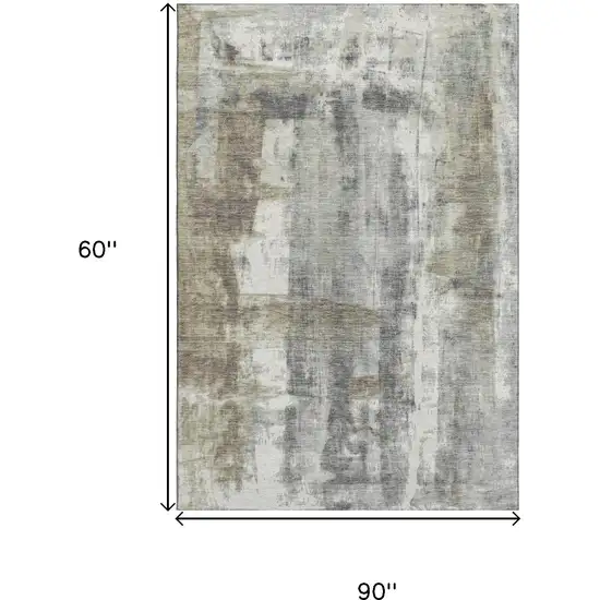 Beige Gray And Ivory Abstract Washable Area Rug With UV Protection Photo 9