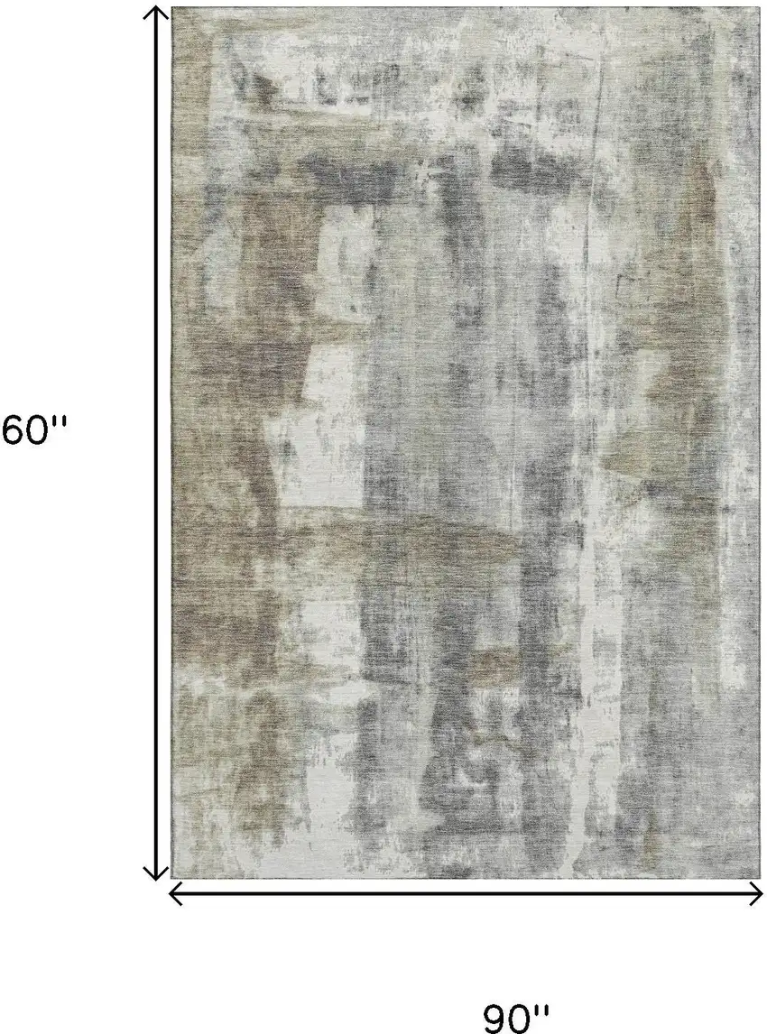 Beige Gray And Ivory Abstract Washable Area Rug With UV Protection Photo 9