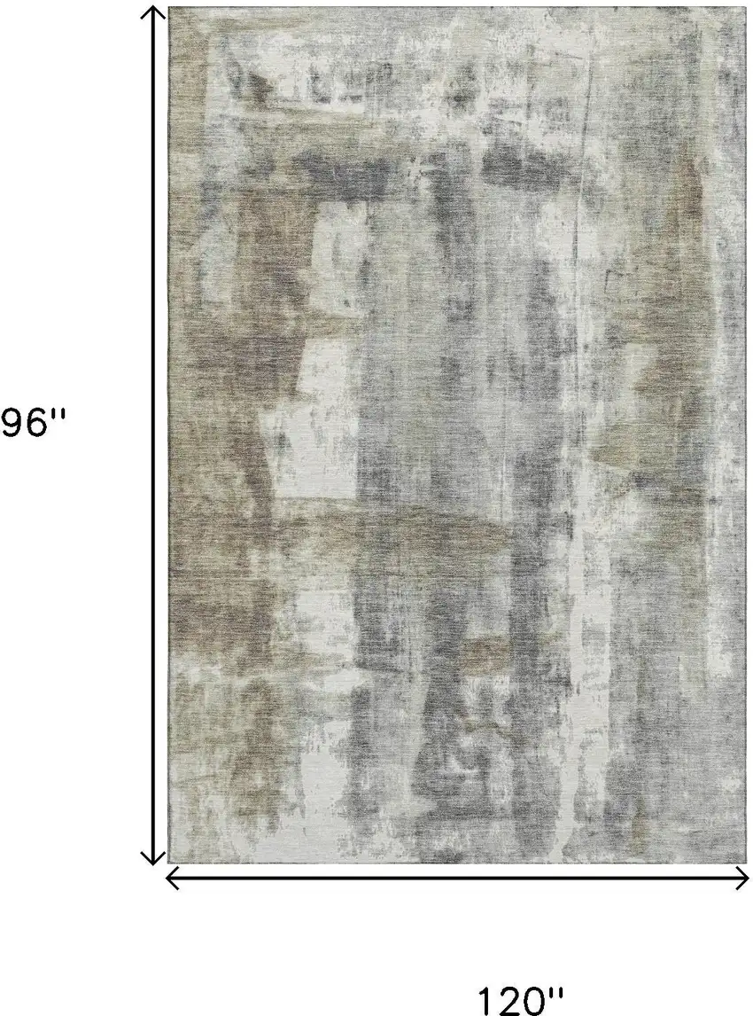 Beige Gray And Ivory Abstract Washable Area Rug With UV Protection Photo 9