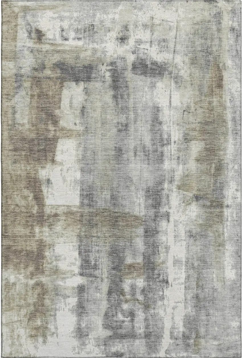 Beige Gray And Ivory Abstract Washable Area Rug With UV Protection Photo 1