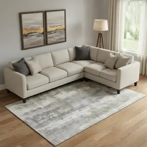 Photo of Beige Gray And Ivory Abstract Washable Area Rug With UV Protection