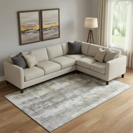 Beige Gray And Ivory Abstract Washable Area Rug With UV Protection Photo 1