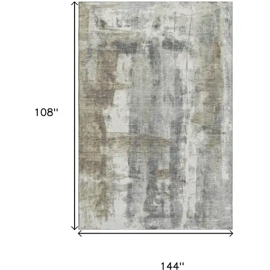 Beige Gray And Ivory Abstract Washable Area Rug With UV Protection Photo 9