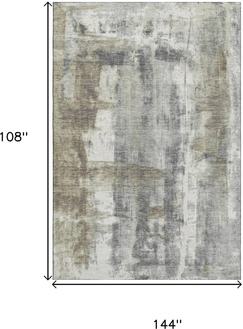 Beige Gray And Ivory Abstract Washable Area Rug With UV Protection Photo 9