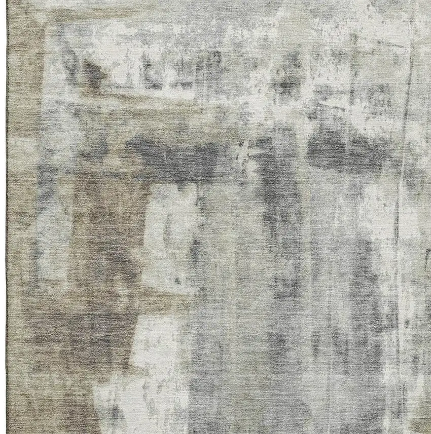 Beige Gray And Ivory Abstract Washable Area Rug With UV Protection Photo 3
