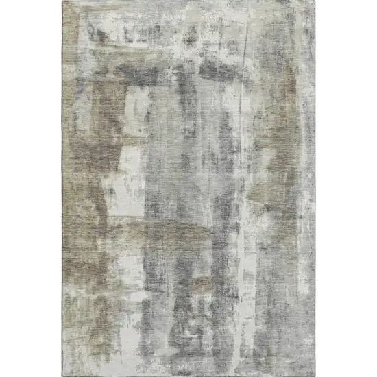Beige Gray And Ivory Abstract Washable Area Rug With UV Protection Photo 2
