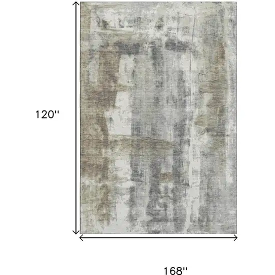 Beige Gray And Ivory Abstract Washable Area Rug With UV Protection Photo 9