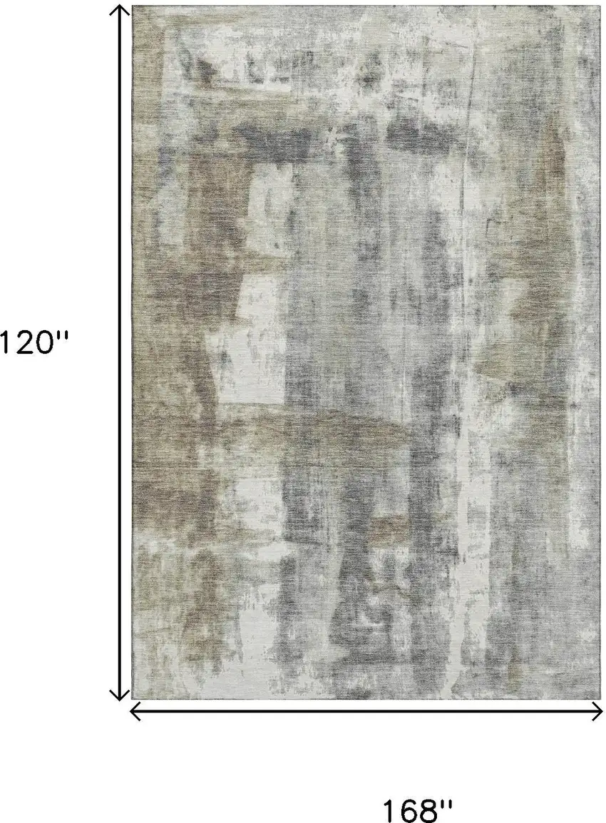 Beige Gray And Ivory Abstract Washable Area Rug With UV Protection Photo 9