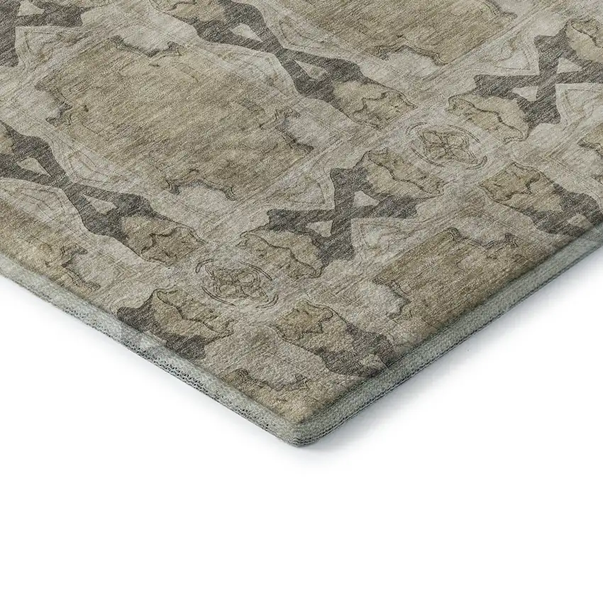 Beige Gray And Ivory Floral Medallion Washable Area Rug With UV Protection Photo 8
