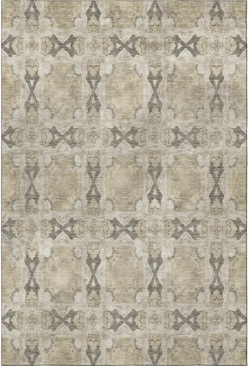 Beige Gray And Ivory Floral Medallion Washable Area Rug With UV Protection Photo 4