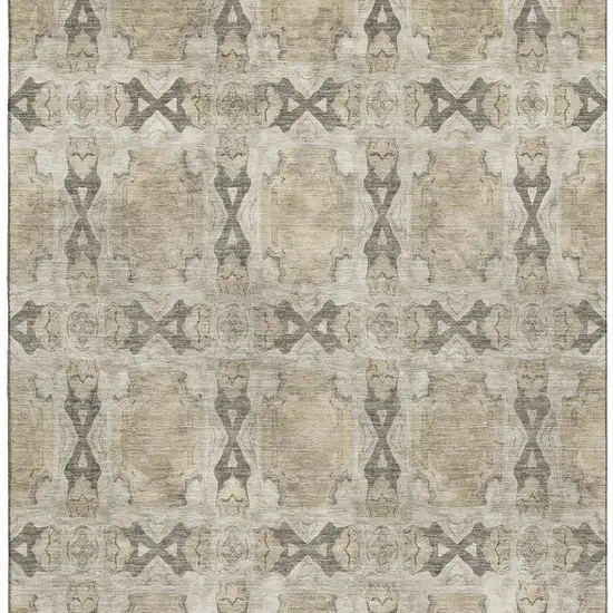 Beige Gray And Ivory Floral Medallion Washable Area Rug With UV Protection Photo 3