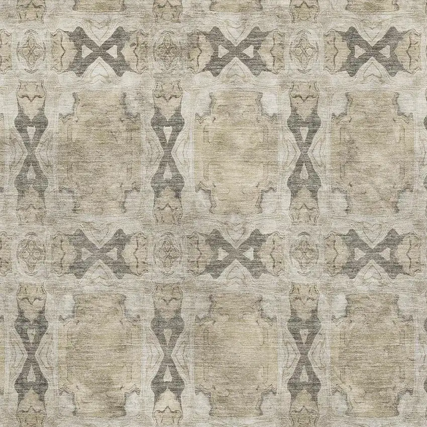 Beige Gray And Ivory Floral Medallion Washable Area Rug With UV Protection Photo 3