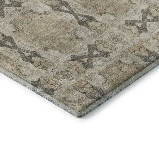 Beige Gray And Ivory Floral Medallion Washable Area Rug With UV Protection Photo 8