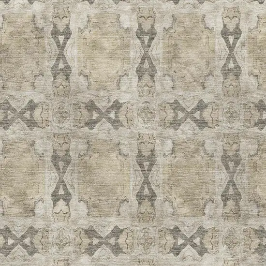 Beige Gray And Ivory Floral Medallion Washable Area Rug With UV Protection Photo 3