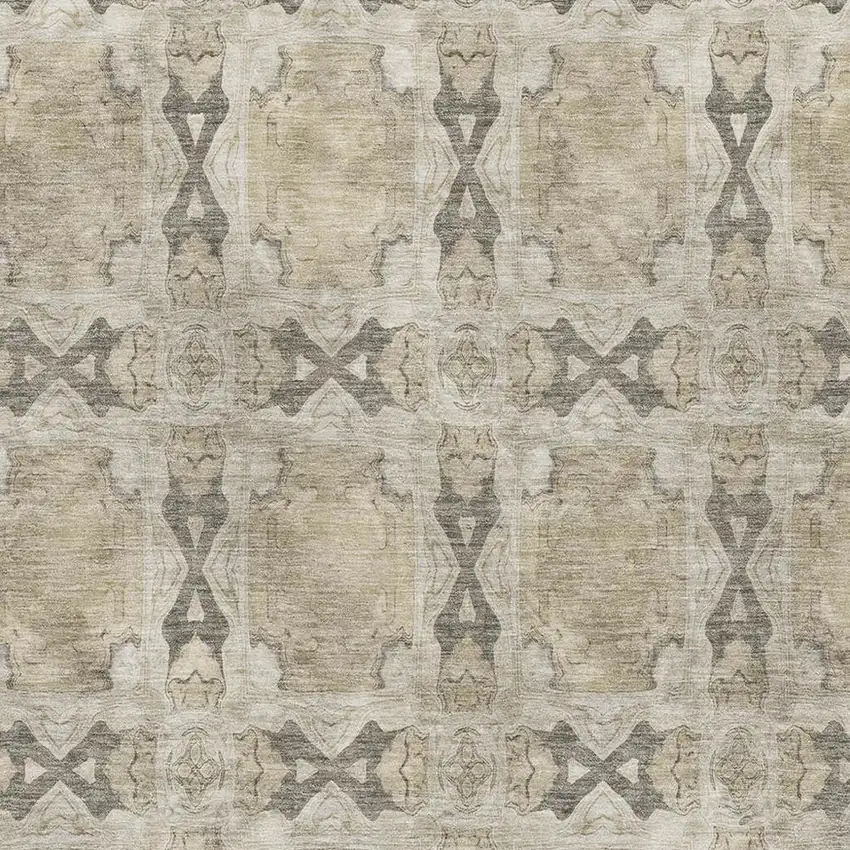 Beige Gray And Ivory Floral Medallion Washable Area Rug With UV Protection Photo 3