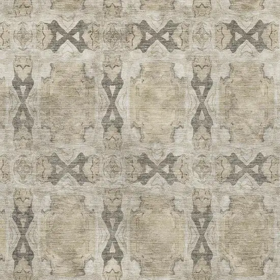 Beige Gray And Ivory Floral Medallion Washable Area Rug With UV Protection Photo 3