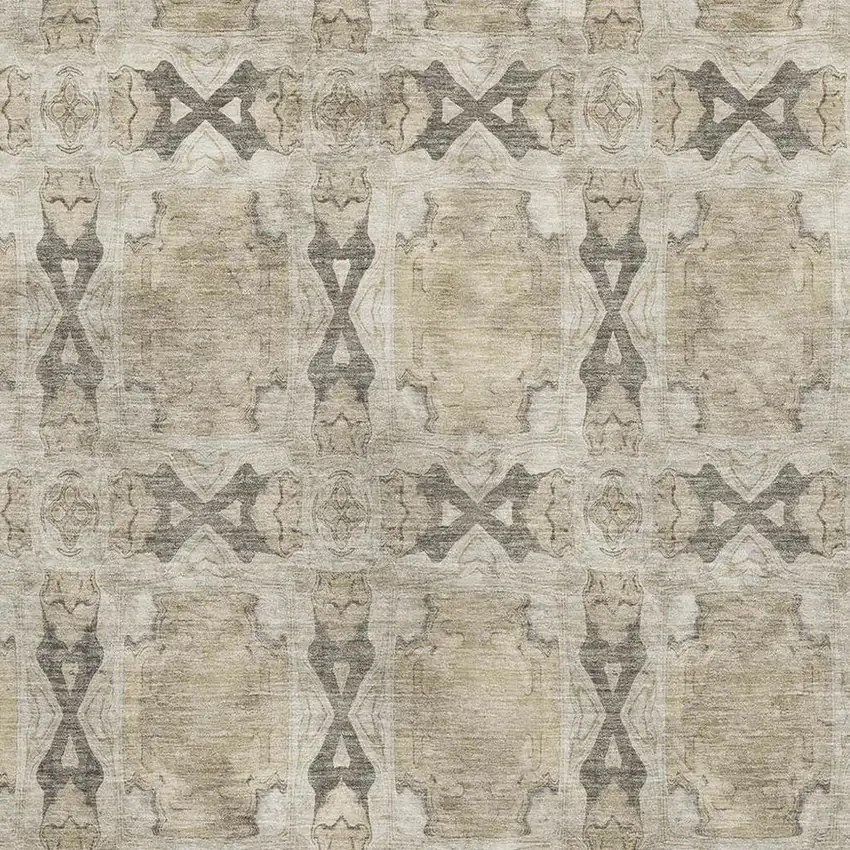 Beige Gray And Ivory Floral Medallion Washable Area Rug With UV Protection Photo 3