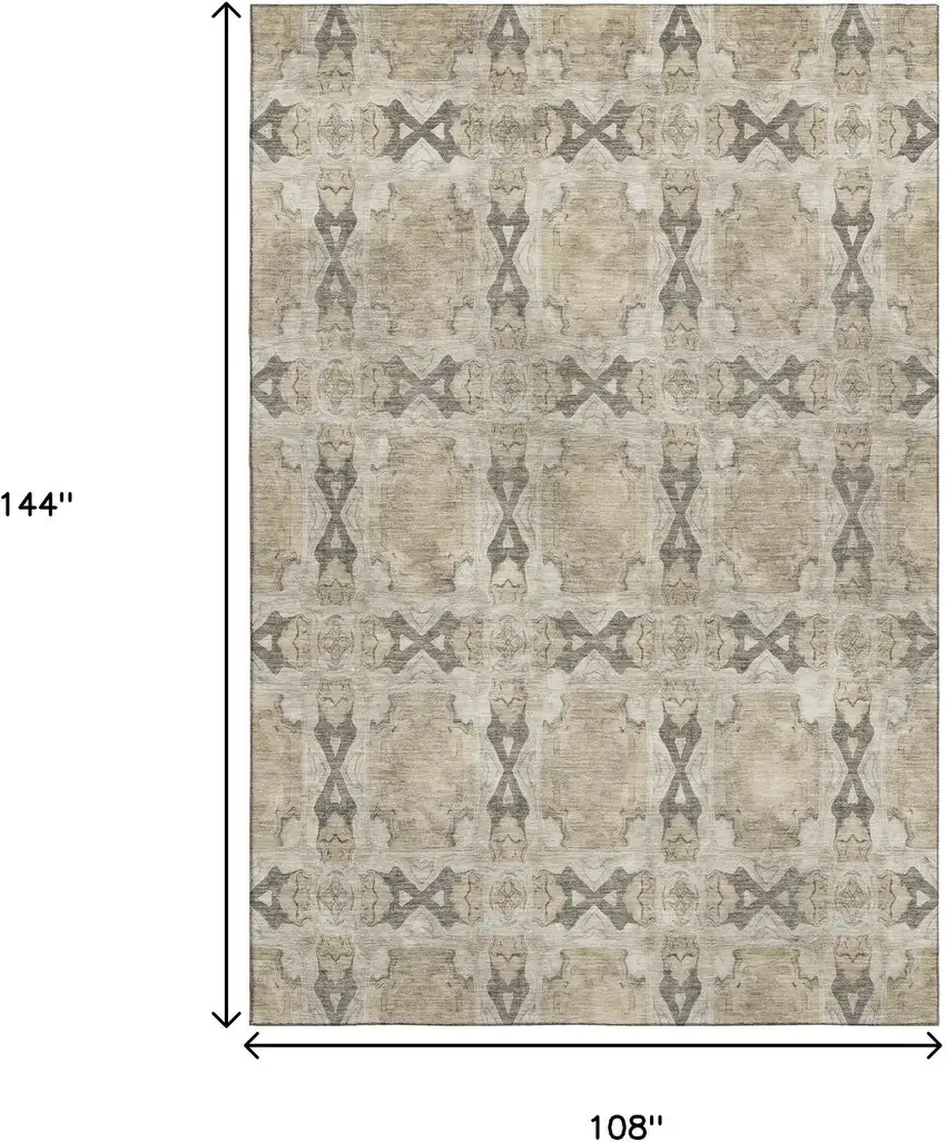 Beige Gray And Ivory Floral Medallion Washable Area Rug With UV Protection Photo 3