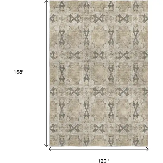 Beige Gray And Ivory Floral Medallion Washable Area Rug With UV Protection Photo 3