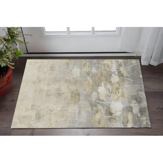 Beige Gray And Ivory Floral Washable Area Rug With UV Protection Photo 2