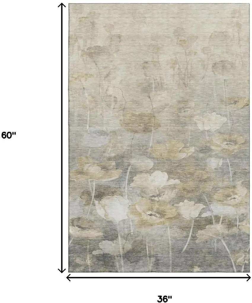 Beige Gray And Ivory Floral Washable Area Rug With UV Protection Photo 7