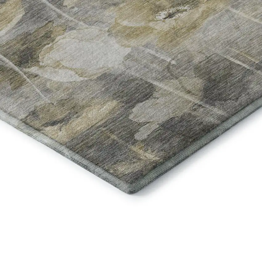 Beige Gray And Ivory Floral Washable Area Rug With UV Protection Photo 8