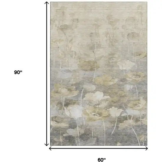 Beige Gray And Ivory Floral Washable Area Rug With UV Protection Photo 8